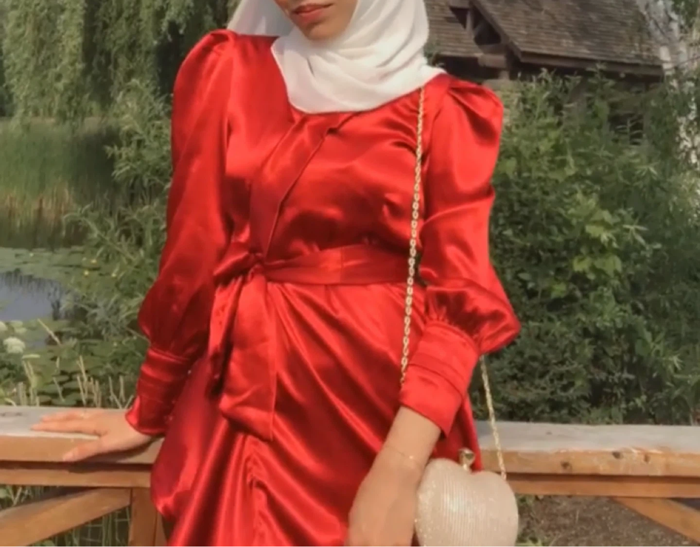 Red Satin Dress with Tie Waist - photo 2