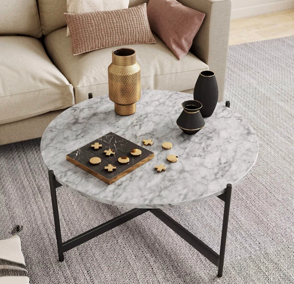 Nathan James Round Marble-Look Coffee Table