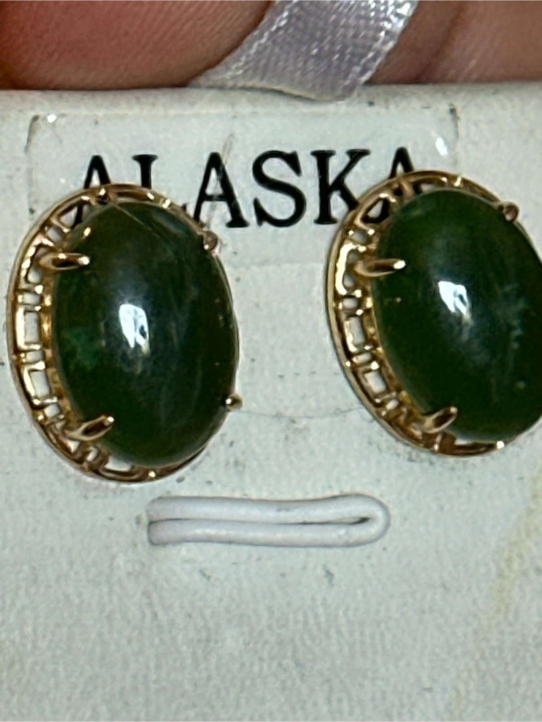 Vintage Oval Jade Earrings with 14k Gold posts - photo 2