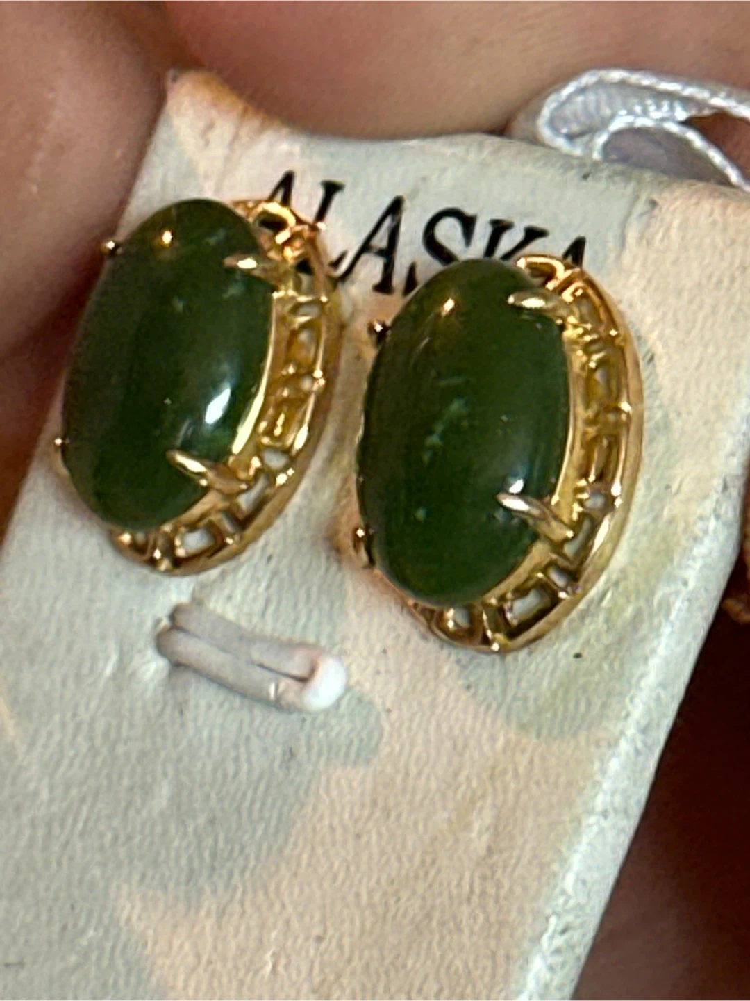 Vintage Oval Jade Earrings with 14k Gold posts - photo 3