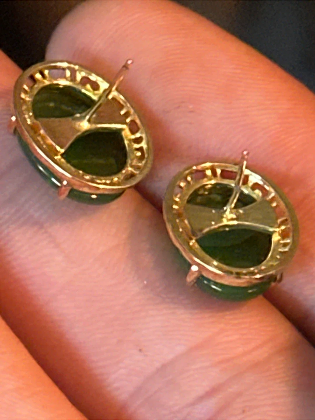Vintage Oval Jade Earrings with 14k Gold posts - photo 4