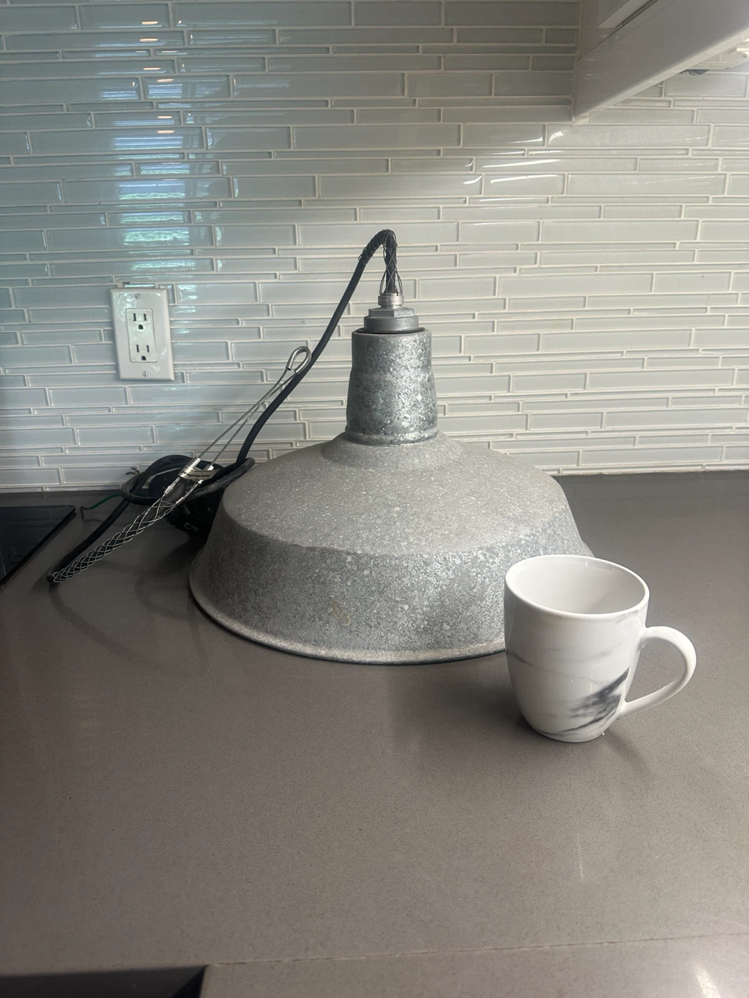 VINTAGE INDUSTRIAL GALVANIZED STEEL CEILING LIGHT FIXTURE LAMP - photo 2