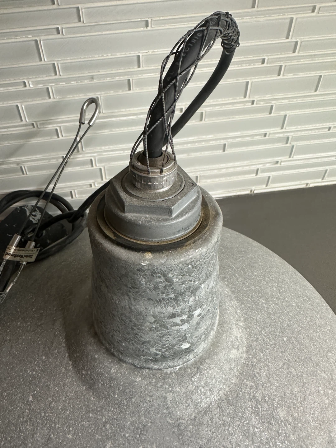 VINTAGE INDUSTRIAL GALVANIZED STEEL CEILING LIGHT FIXTURE LAMP - photo 3