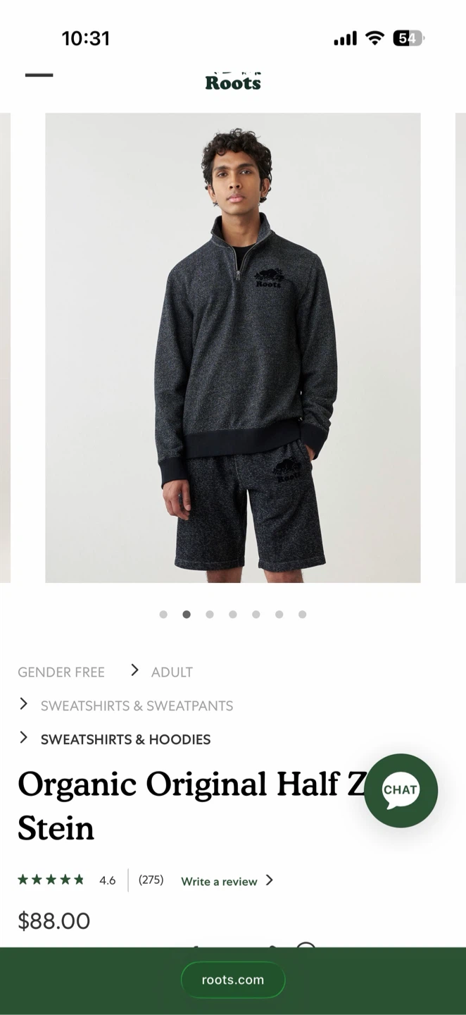 Roots Organic Original Half Zip Sweatshirt