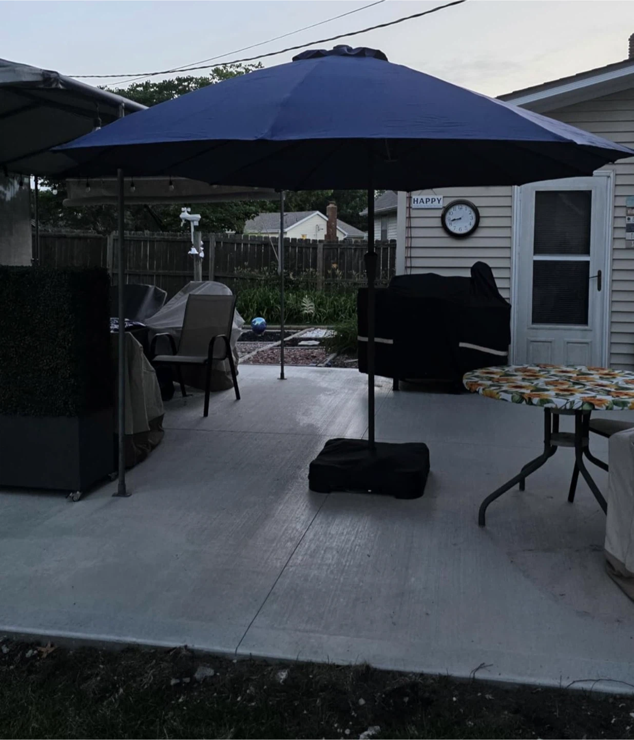 Blue Double Patio Umbrella with Base