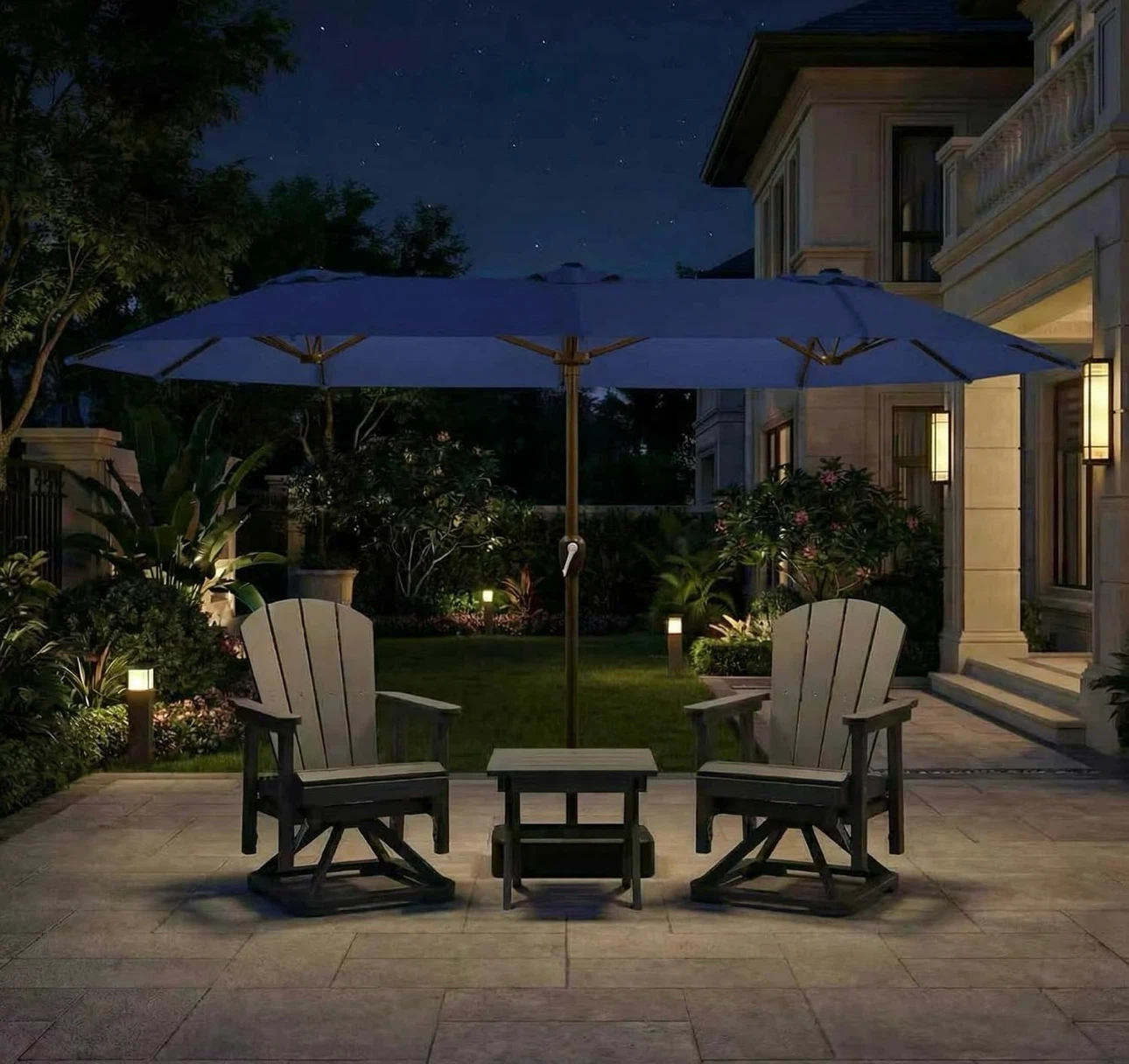Blue Double Patio Umbrella with Base - photo 2