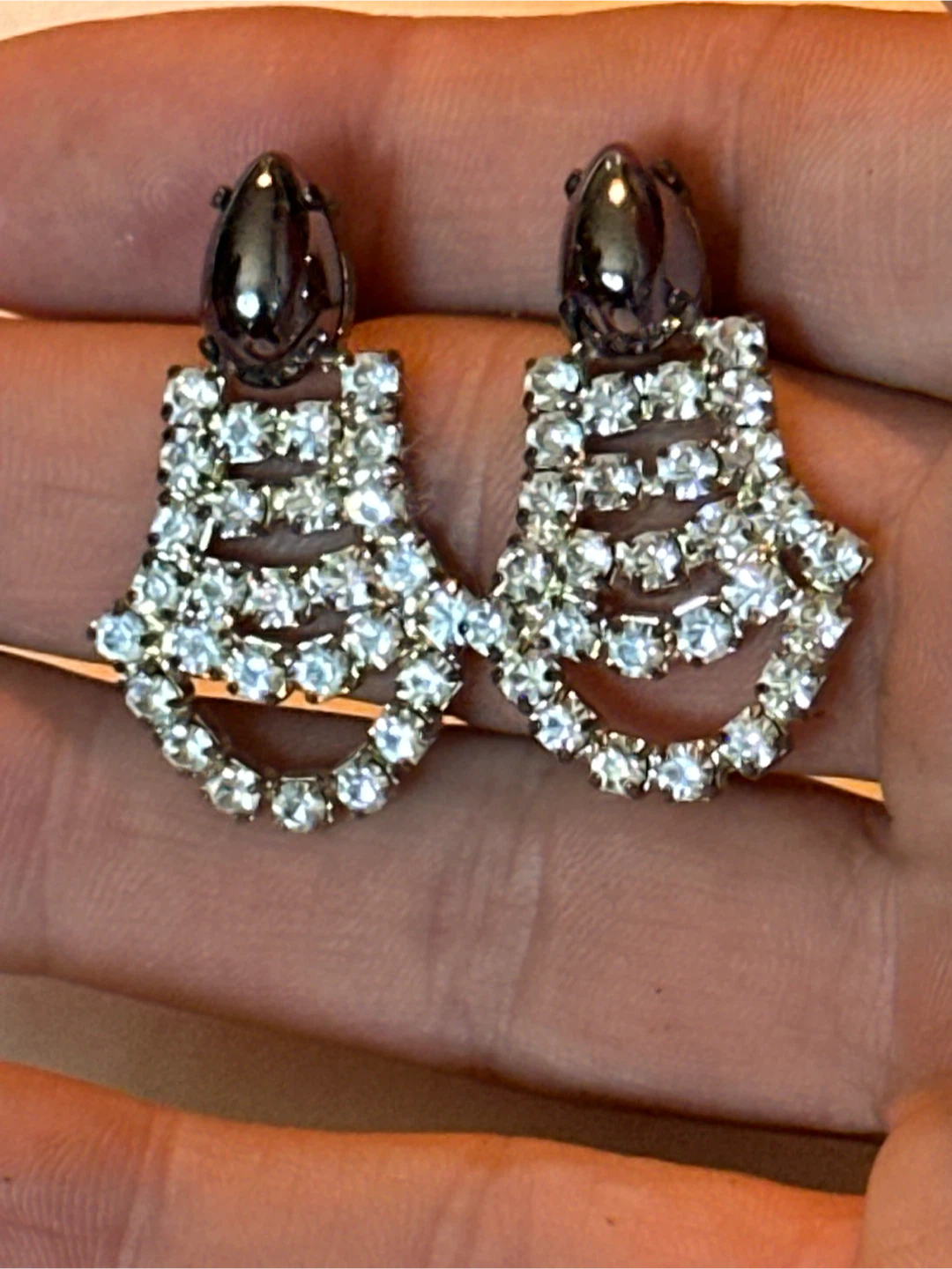 Mid-Century Clear Rhinestone Geometric Earrings