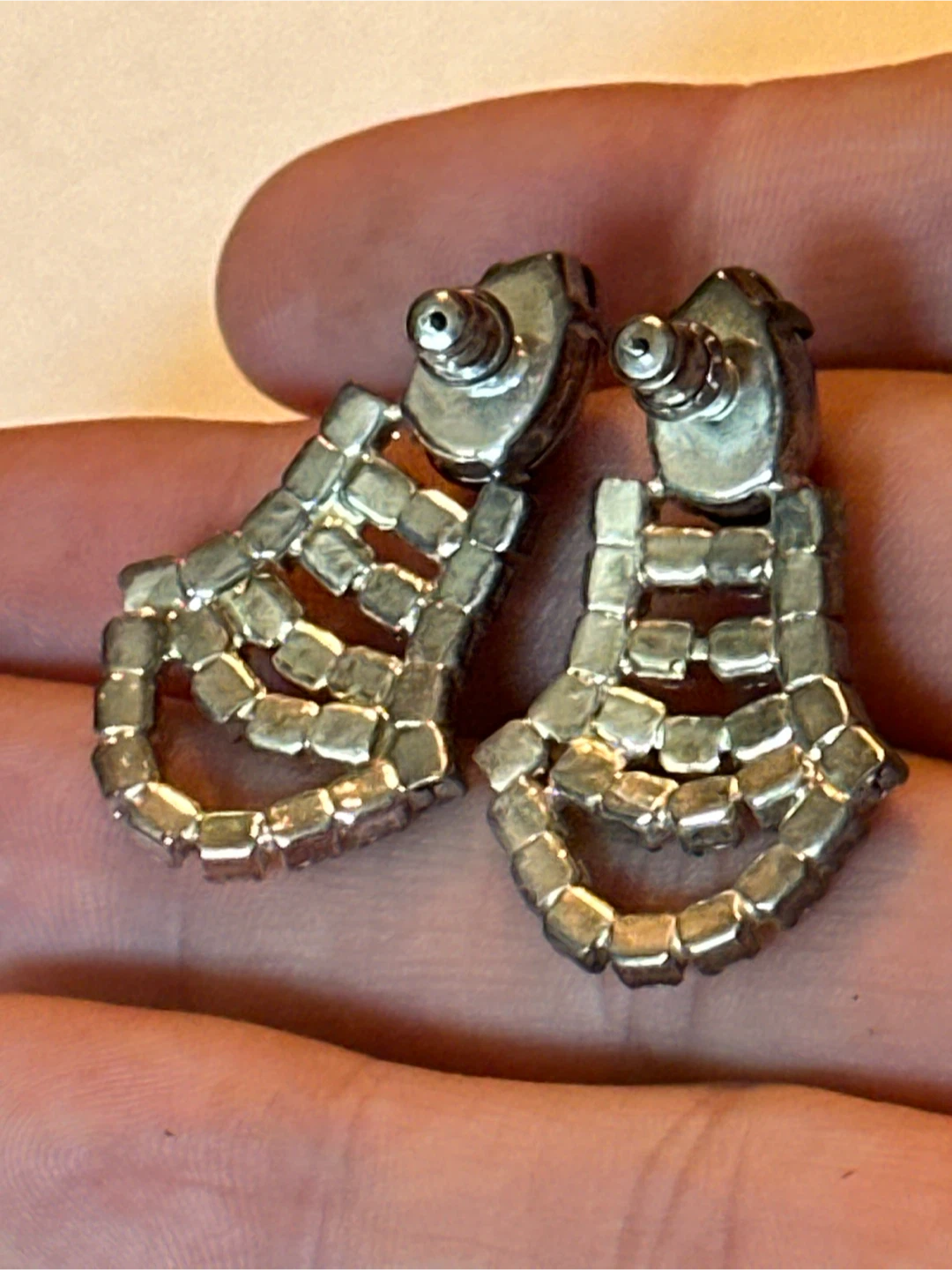 Mid-Century Clear Rhinestone Geometric Earrings - photo 2