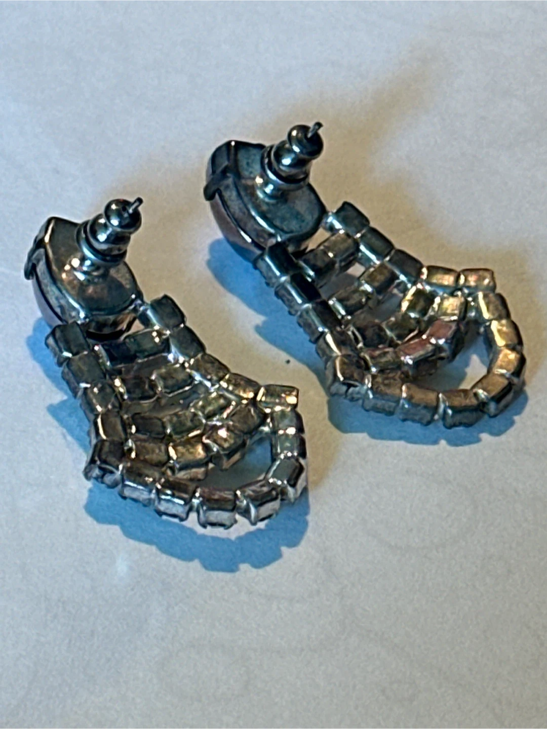 Mid-Century Clear Rhinestone Geometric Earrings - photo 3