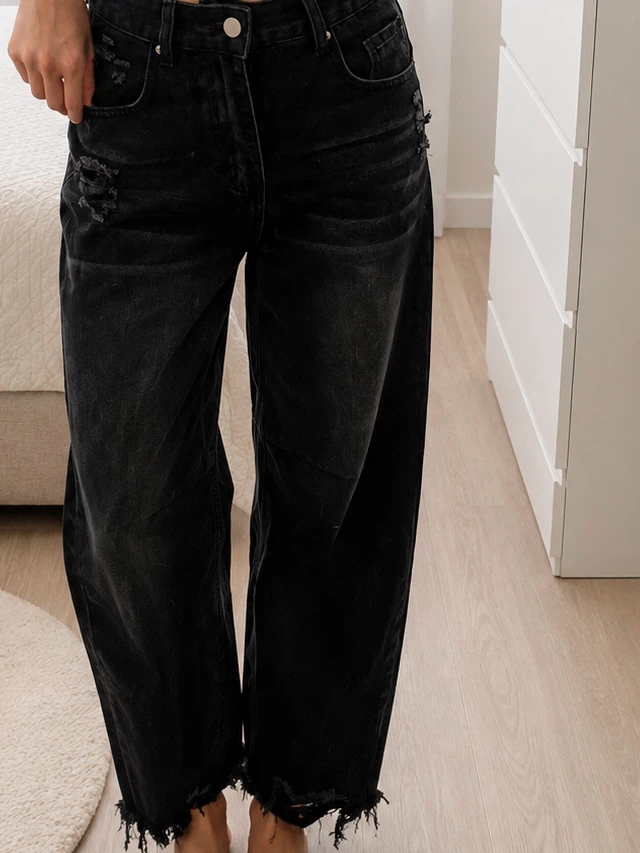 Black Wide Leg Distressed Jeans