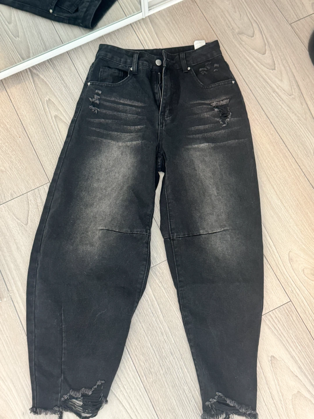 Black Wide Leg Distressed Jeans - photo 4