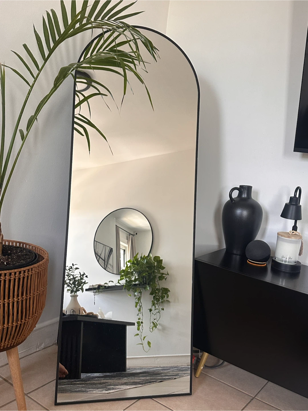 Arched Floor Mirror - Black Frame
