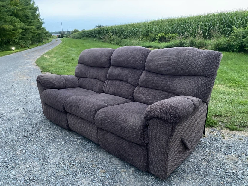 3 Seater Grey/ Brown Reclining Sofa (CAN DELIVER)