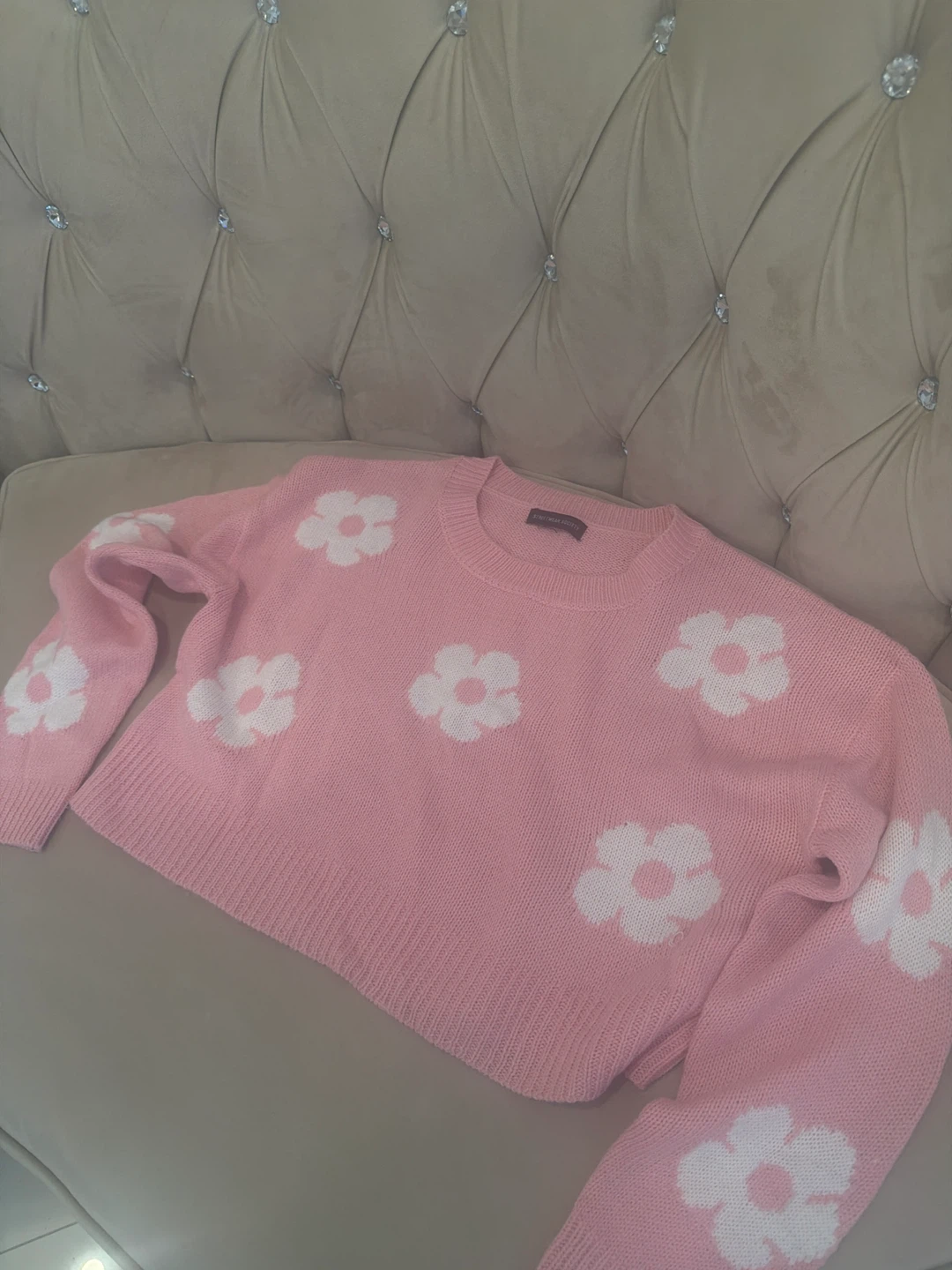 Pink Floral Cropped Sweater