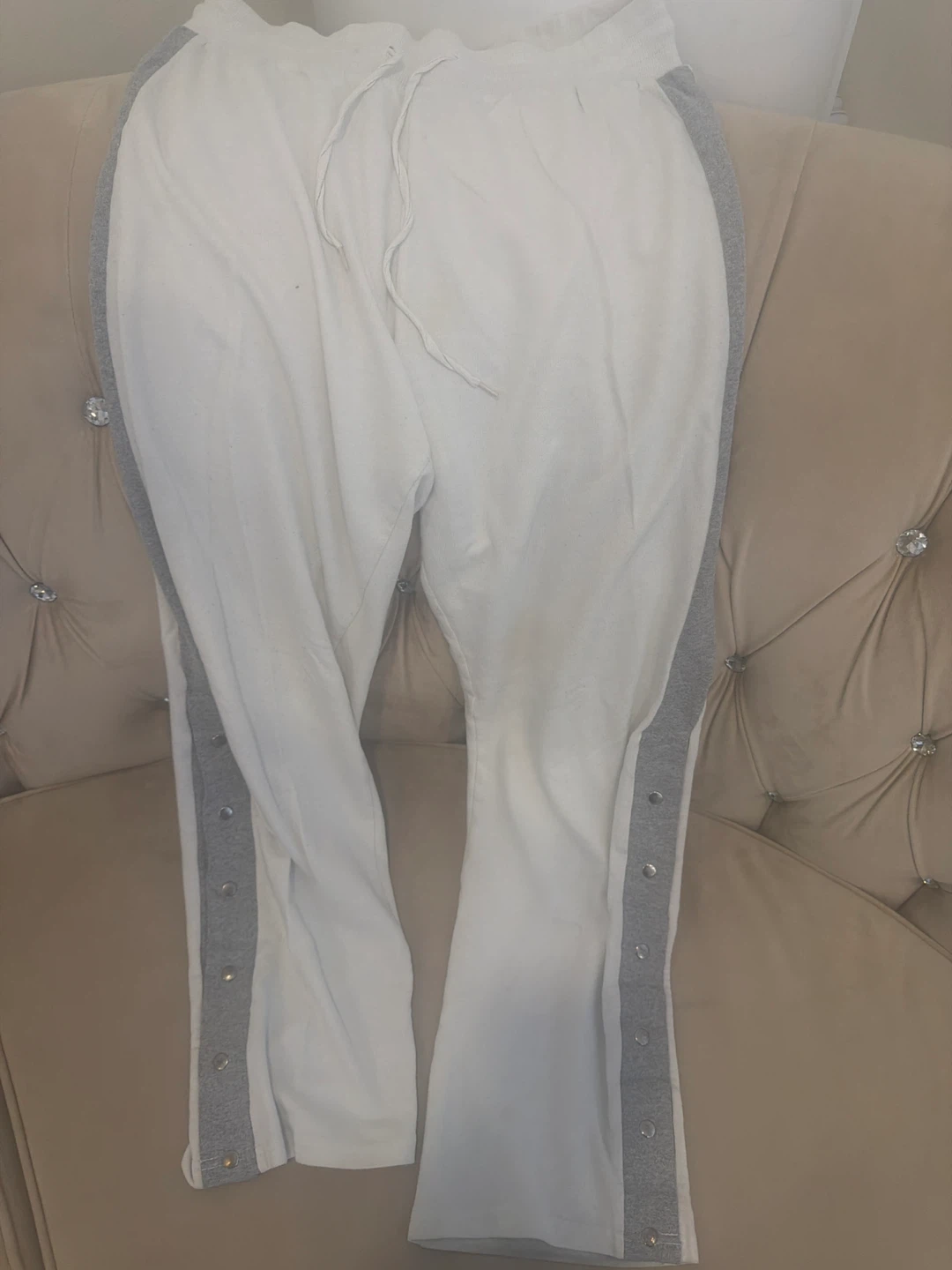 White Track Pants with Snap Buttons
