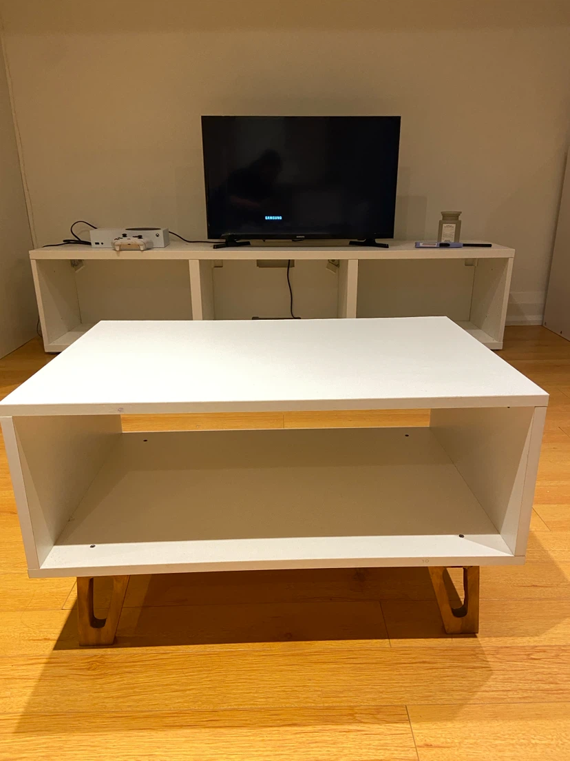 White Coffee Table with Wooden Legs
