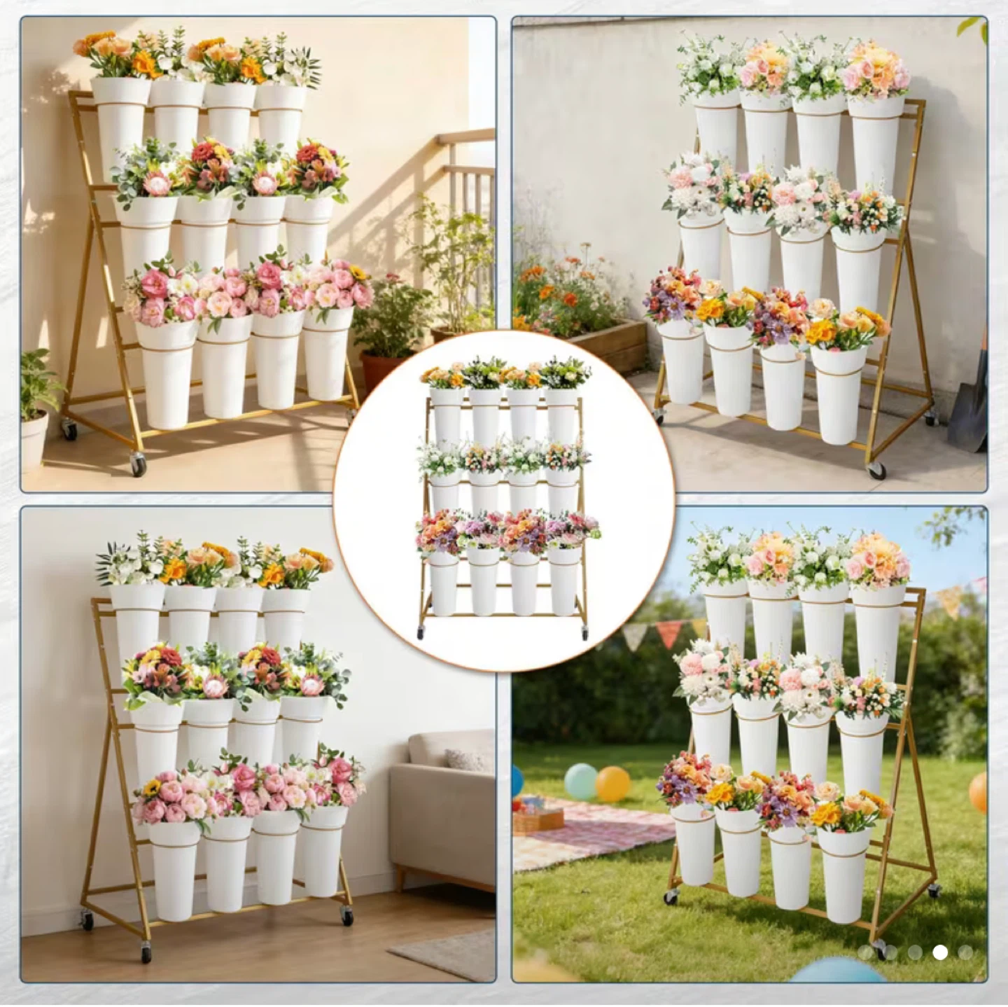 3-Tier Rolling Flower Display Stand with 12 Pots - photo 4