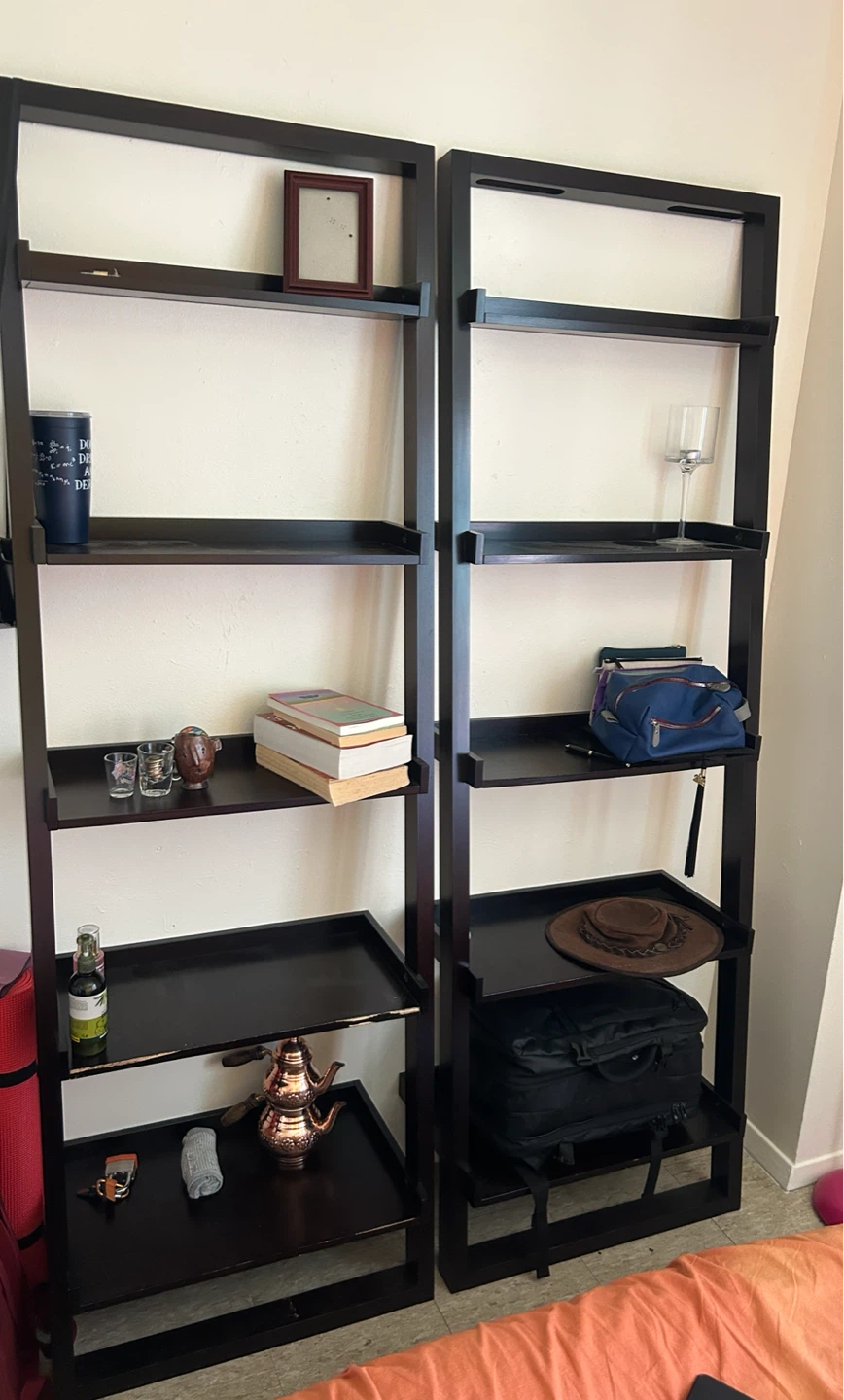 Dark Wood Ladder Shelf Set