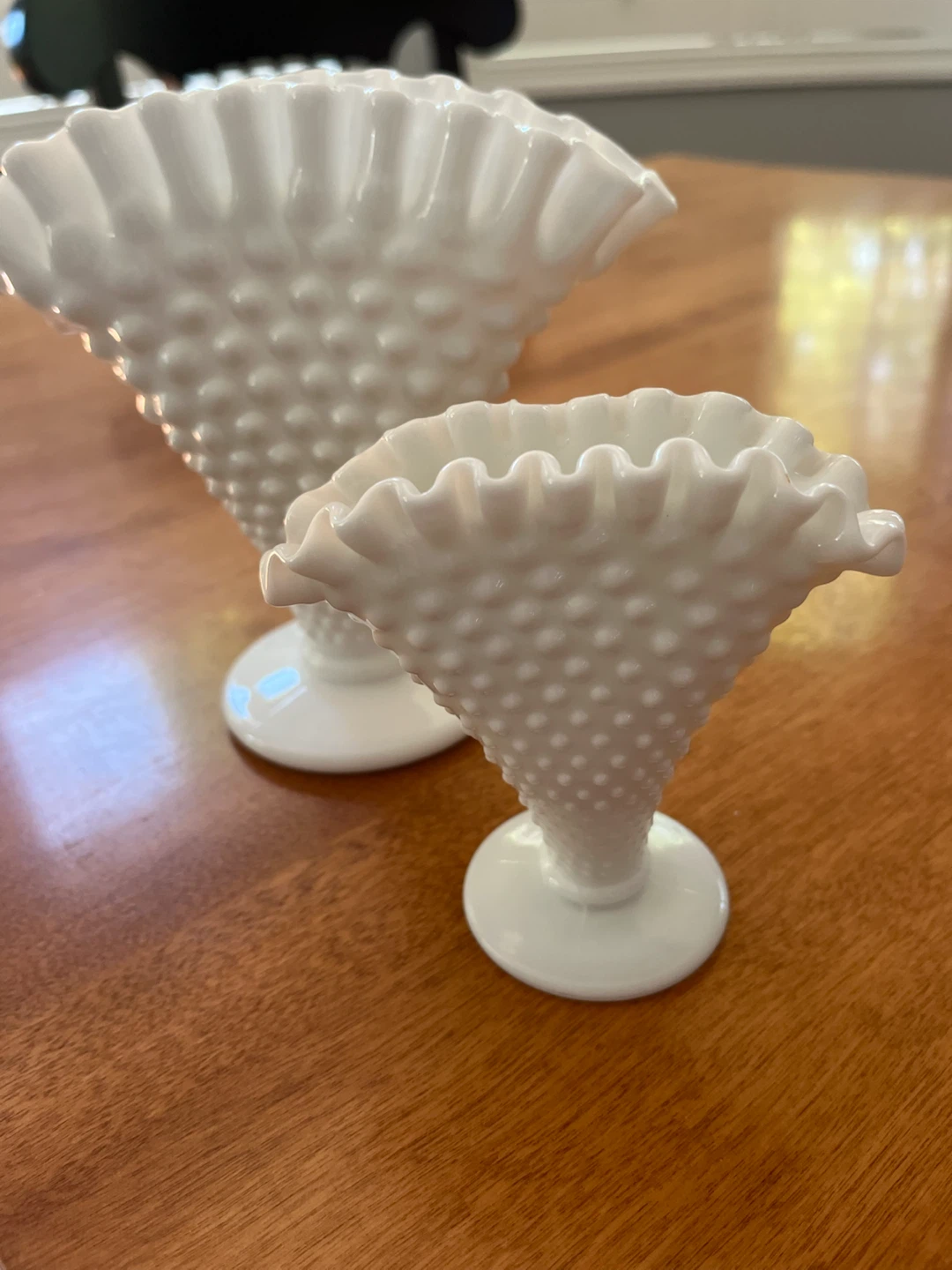 White Hobnail Milk Glass Vases (Set of 2)