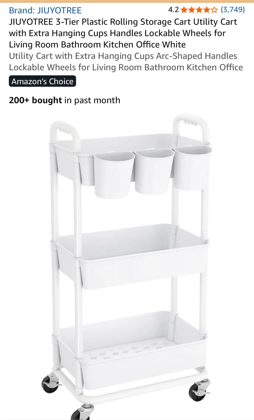 New 3-Tier Rolling Storage Cart + Bonus Extra Shelf - photo 2