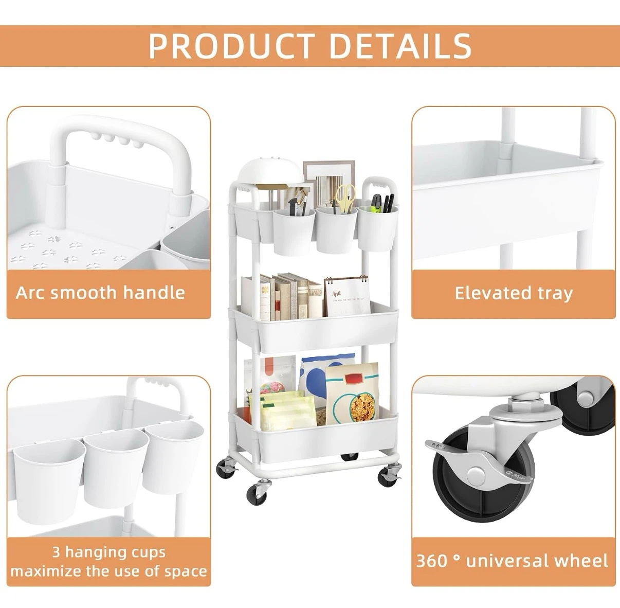 New 3-Tier Rolling Storage Cart + Bonus Extra Shelf - photo 4