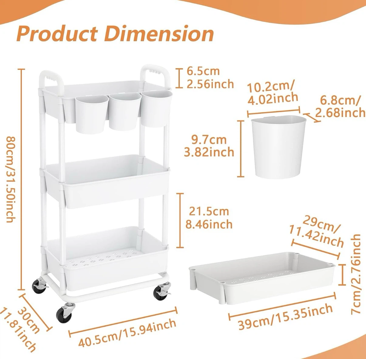 New 3-Tier Rolling Storage Cart + Bonus Extra Shelf - photo 5