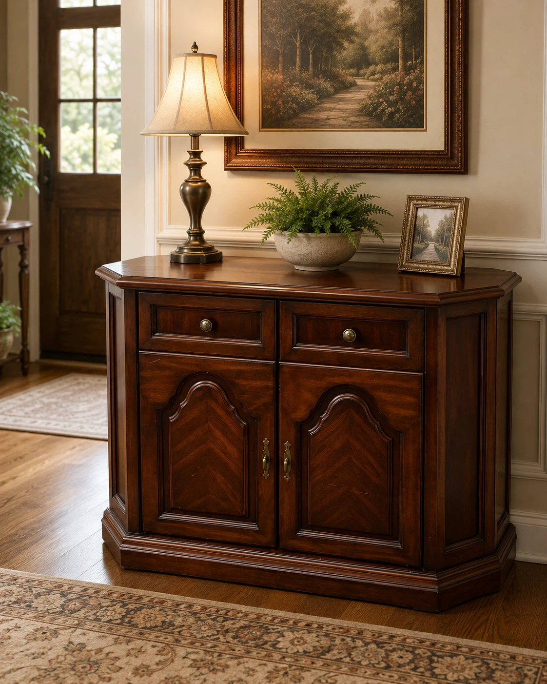 Mahogany Accent Cabinet with Drawers and Doors
