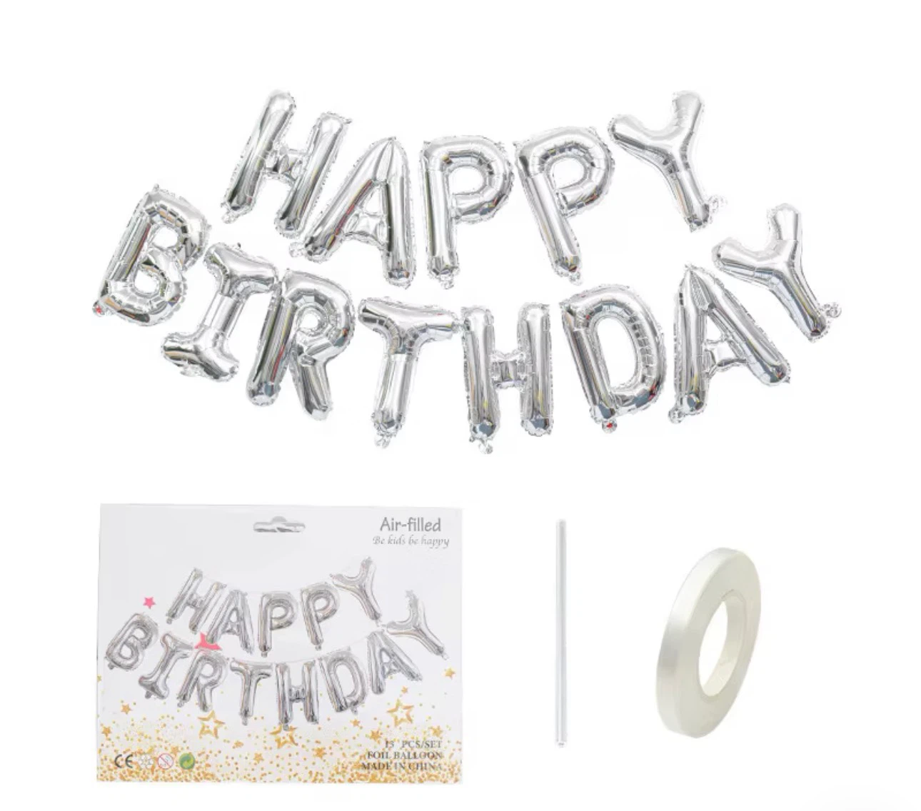 Happy Birthday Foil Balloon Banner 16” tall