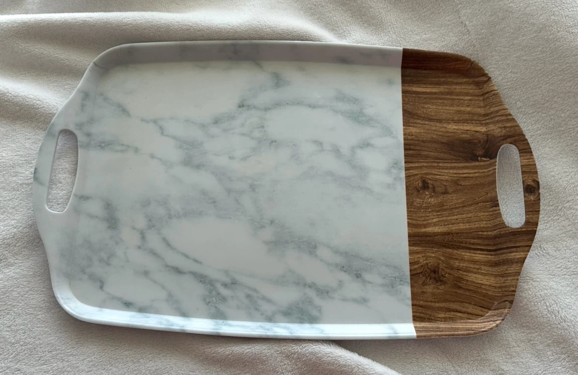 Serving Tray with Marble and Wood Look