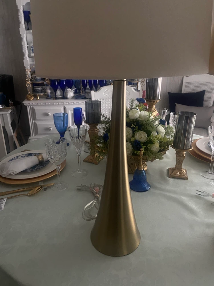Pair of Gold Cone Base Table Lamps with Beige Shades - photo 3