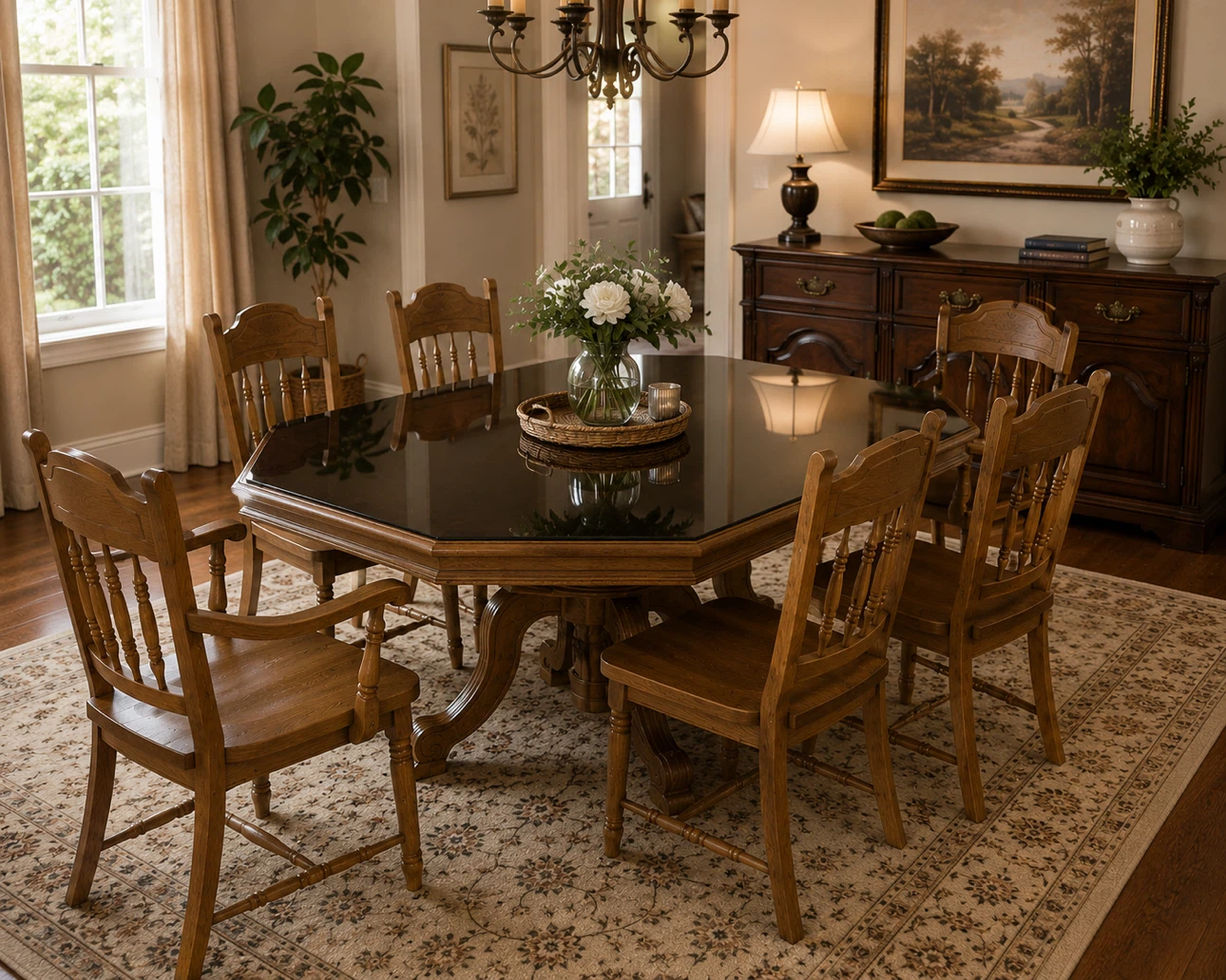 Octagon Dining Table with 6 Chairs