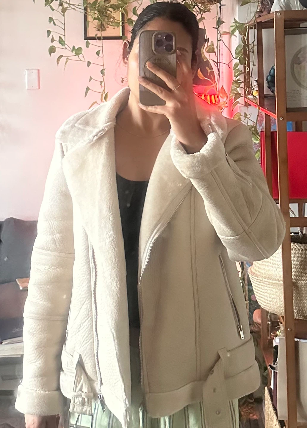Topshop Faux Shearling Lined Aviator Jacket