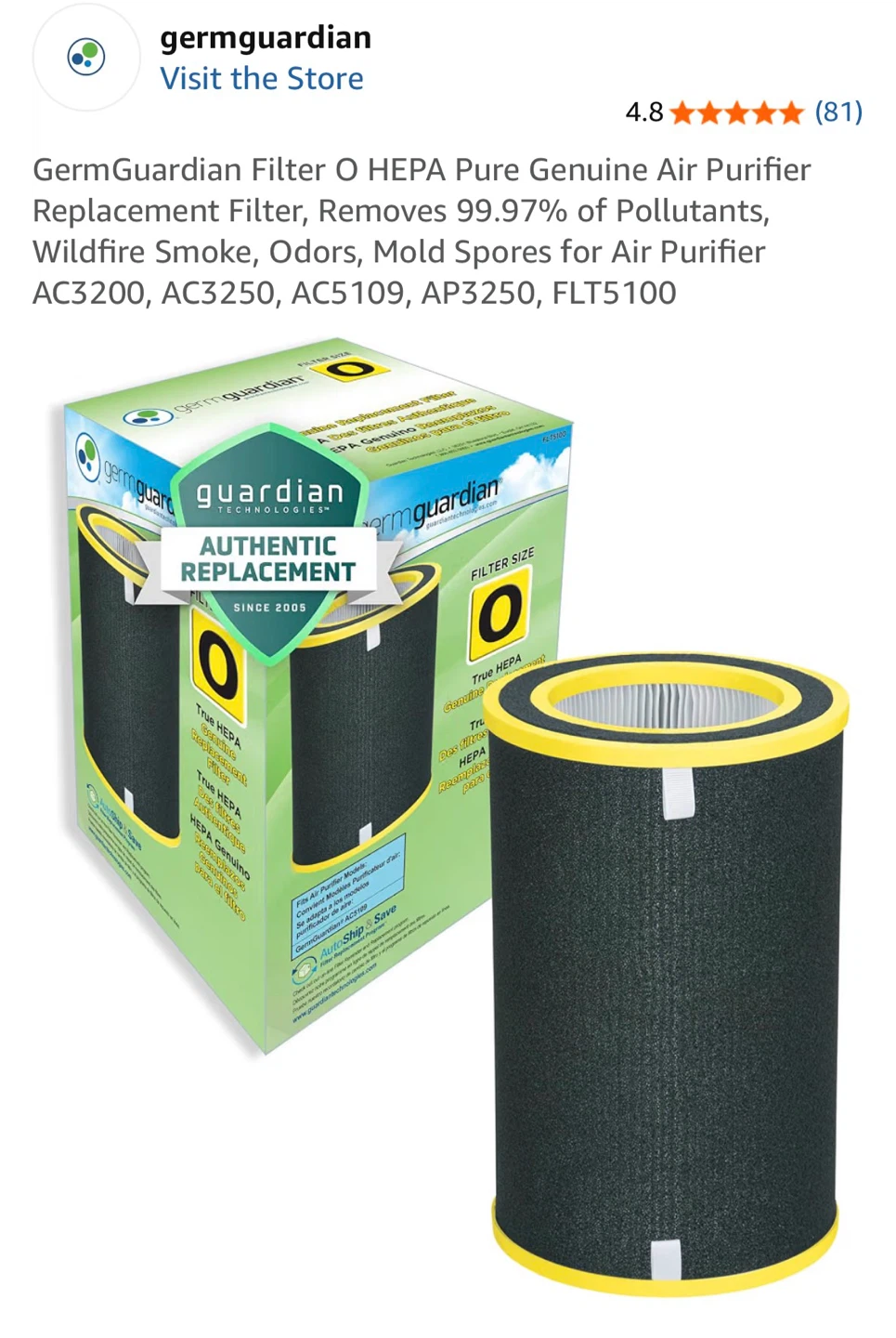 GermGuardian Filter O HEPA Genuine Replacement Filter
