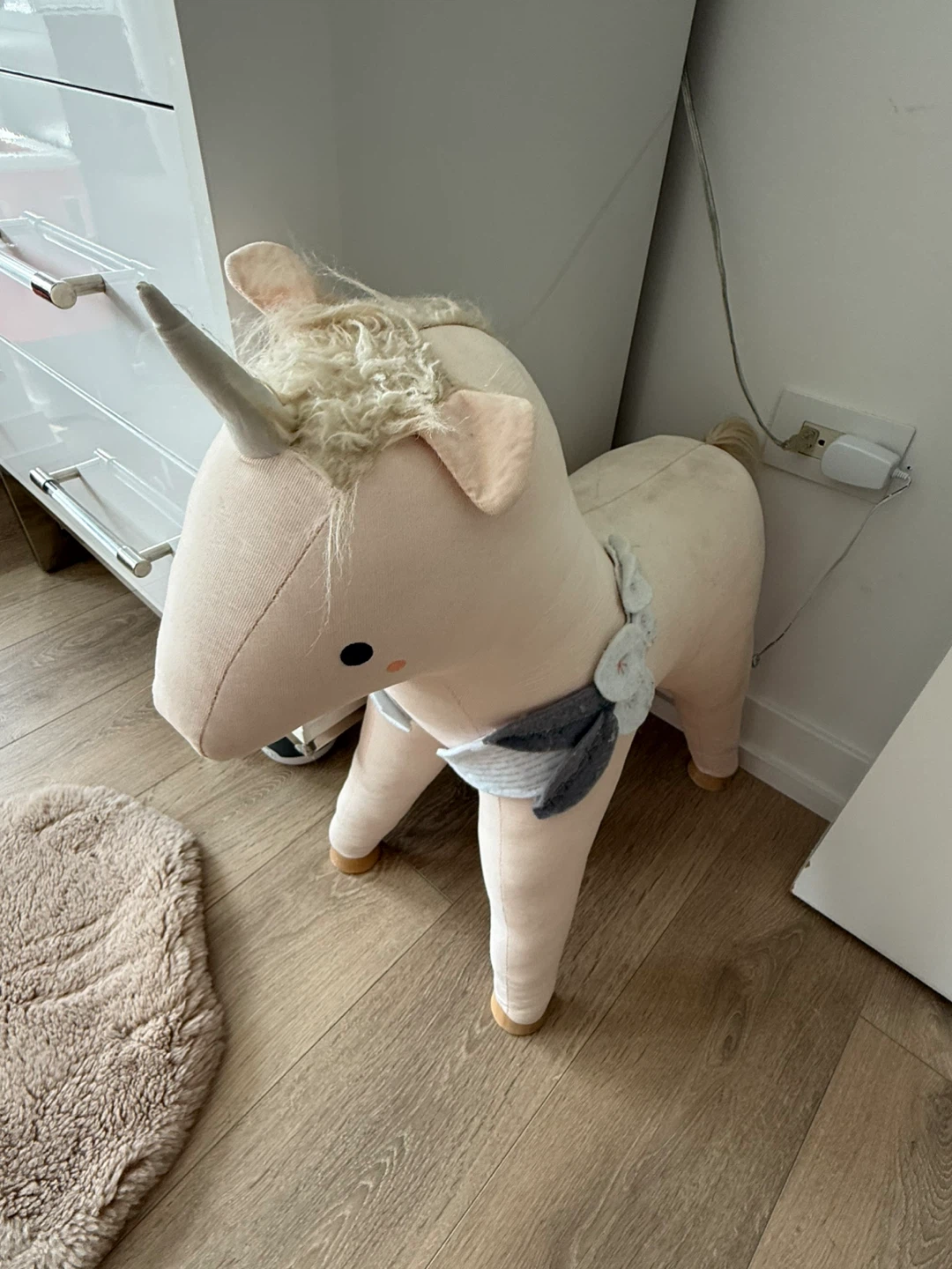 Large Pottery Barn Plush Unicorn Ride-On Toy