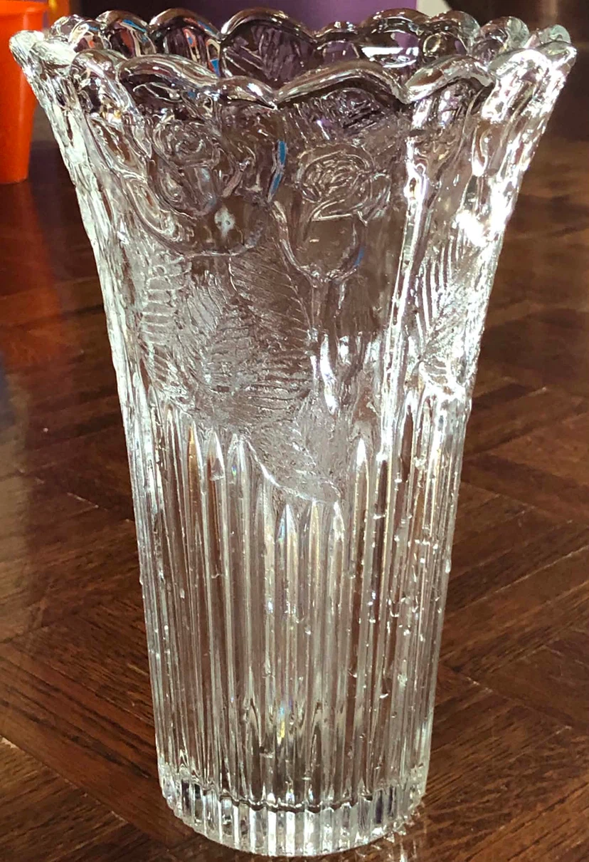 Clear Glass Vase with Floral Etchings