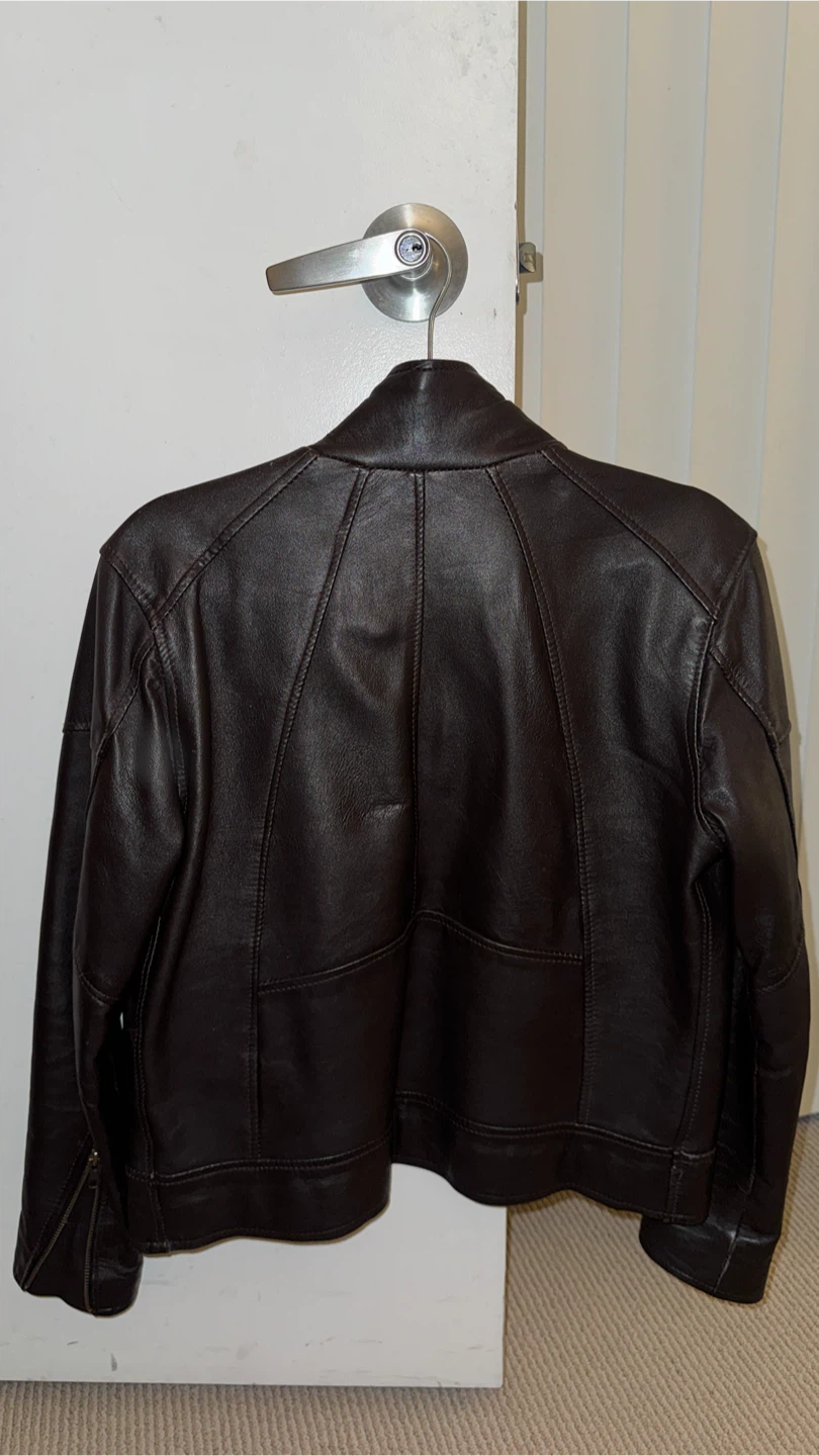 Men's Brown Leather Motorcycle Jacket - photo 2