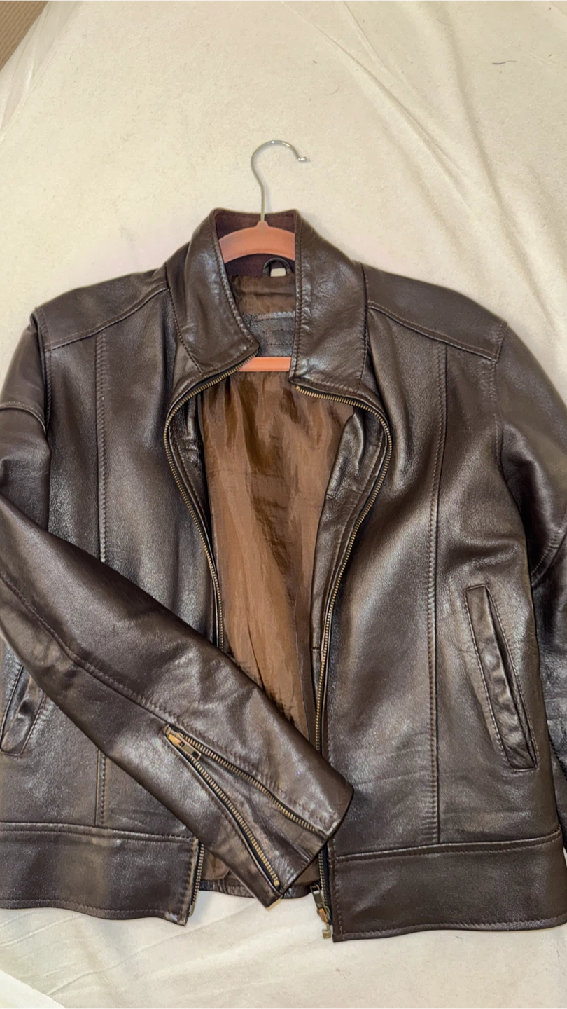Men's Brown Leather Motorcycle Jacket - photo 4