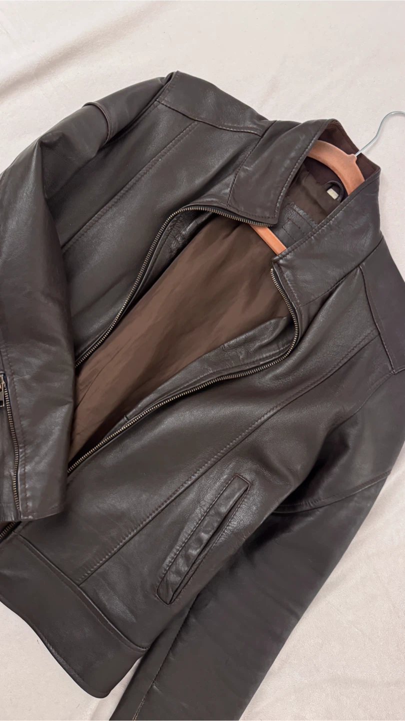 Men's Brown Leather Motorcycle Jacket - photo 5