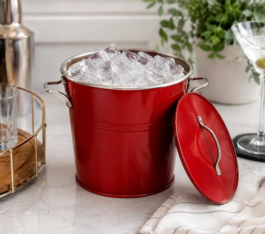 Red Double Insulated Ice Bucket with Lid
