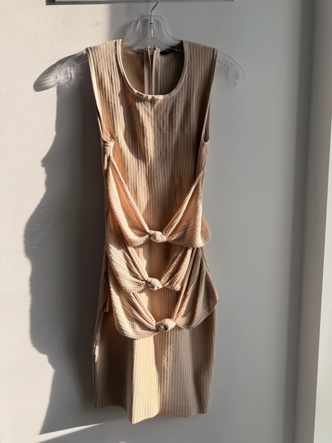 Marciano Los Angeles Beige Ribbed Knot Dress Size S - photo 2