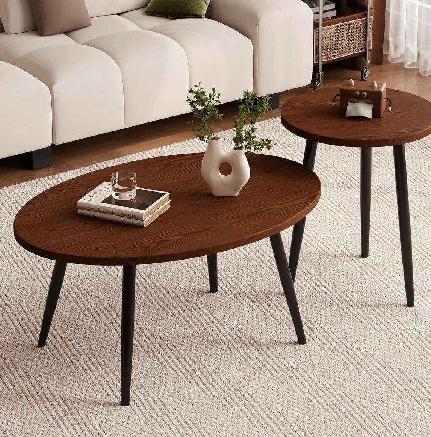 Small Oval Coffee Tables, 31.5" Walnut Set