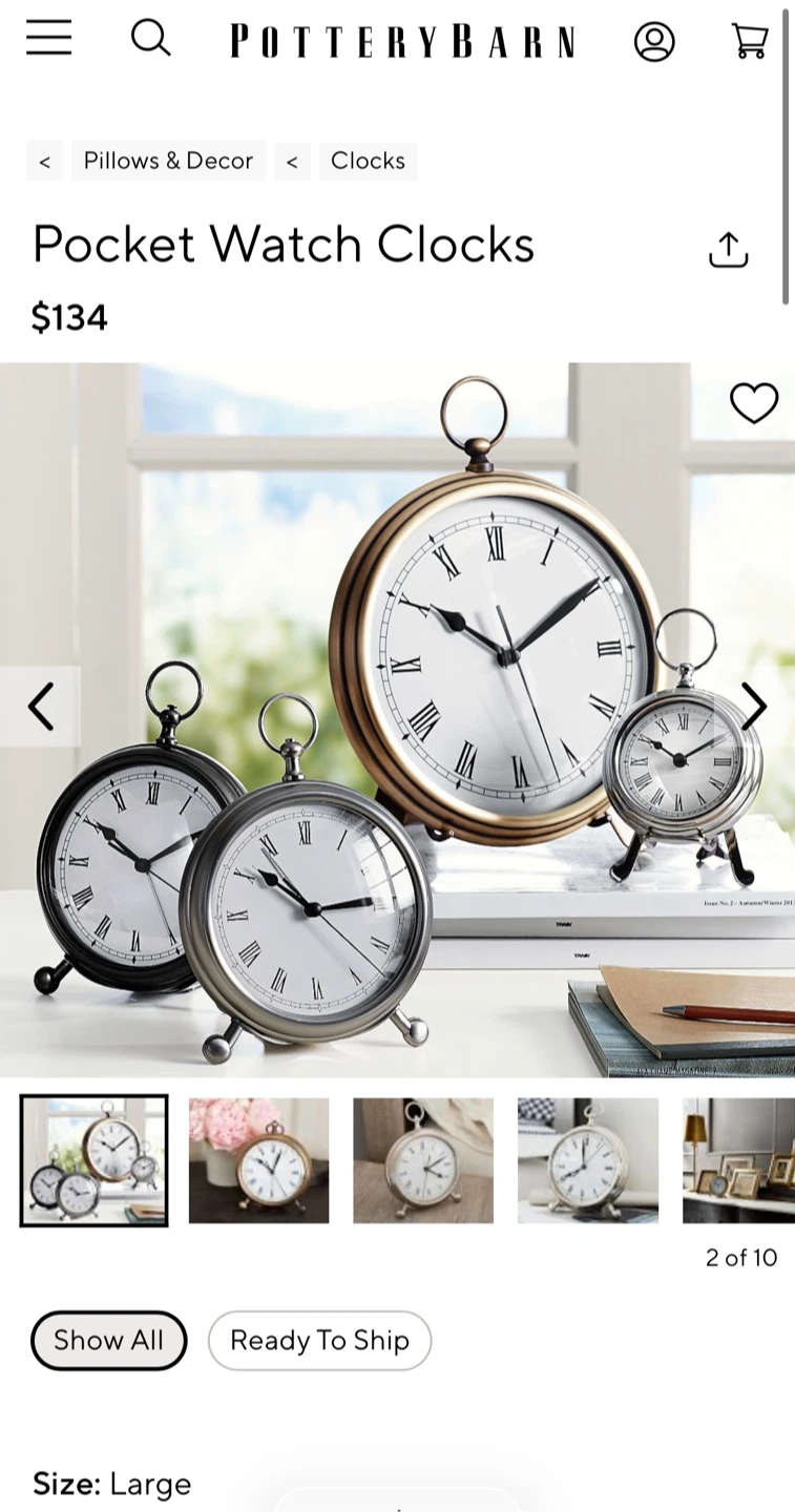 Pottery Barns Large Pocket Watch Clocks 9” diameter - photo 5