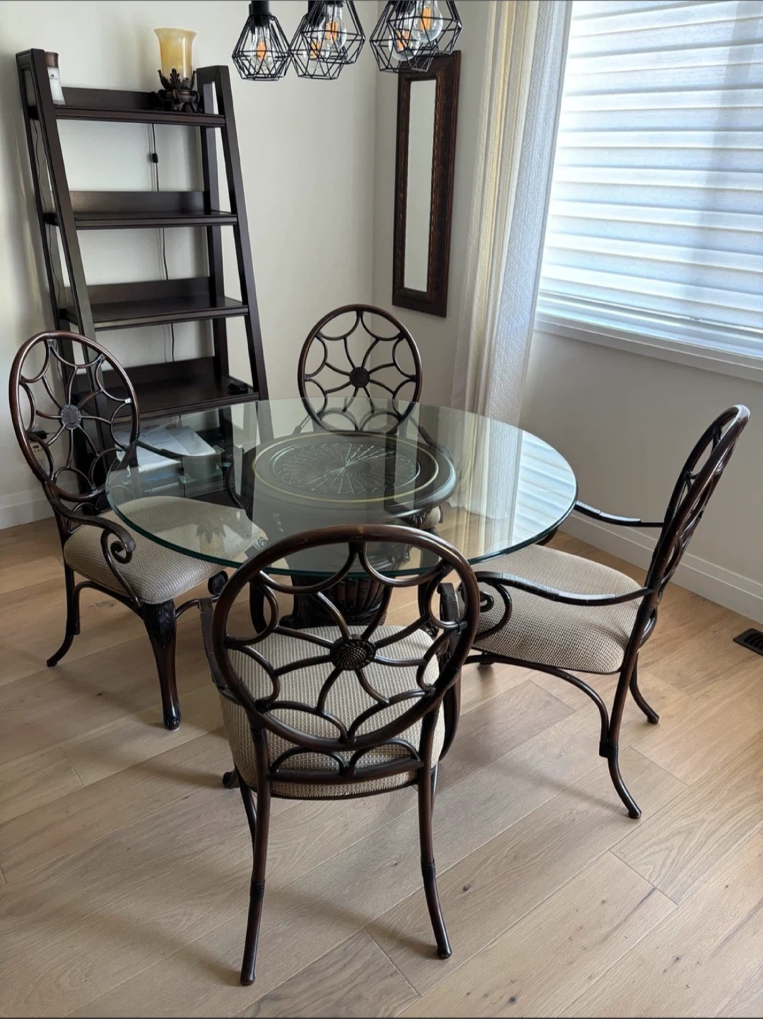 Glass Top Dining Table with Ornate Base