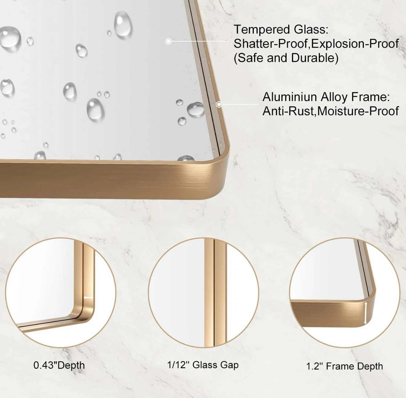 LOAAO 22"x30" Gold Bath Mirror, Brushed Frame - photo 5