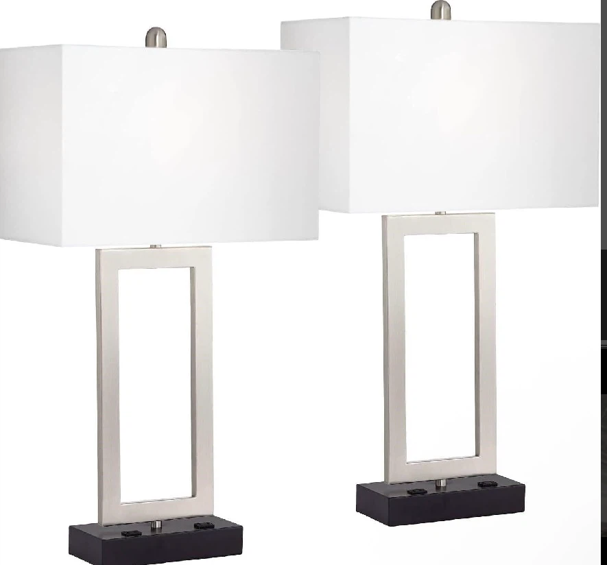 New in Box Set of 2 Matching Lamps, Black Frame - photo 2