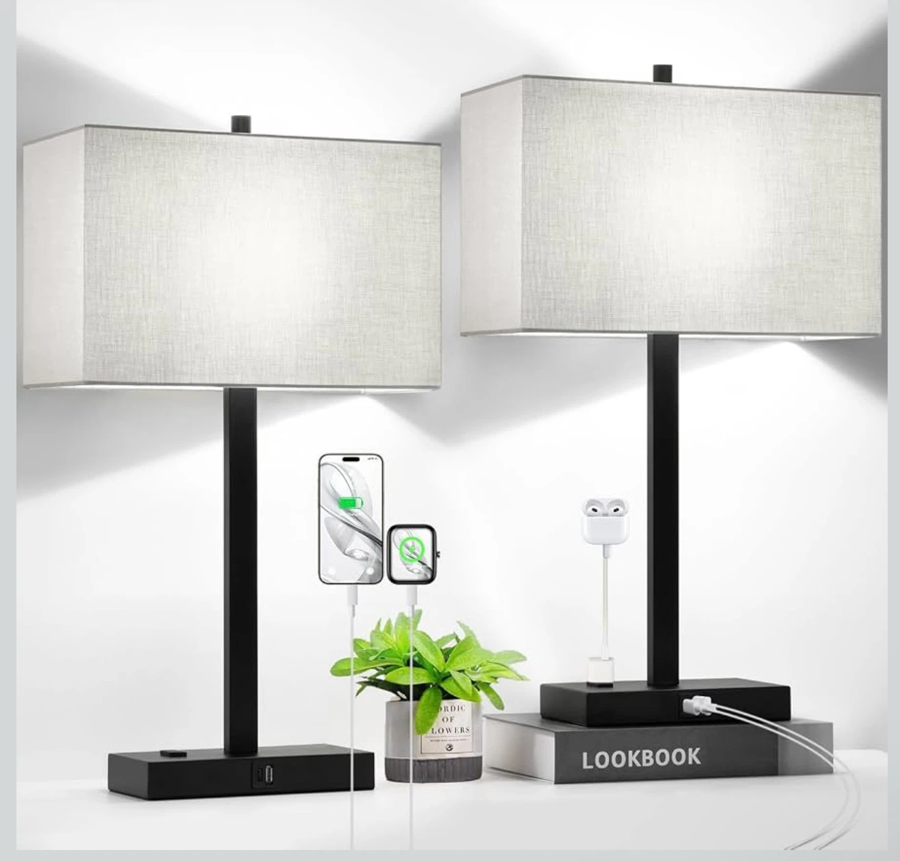 21" Touch Bedside lamps with 2 USB & AC Outlets