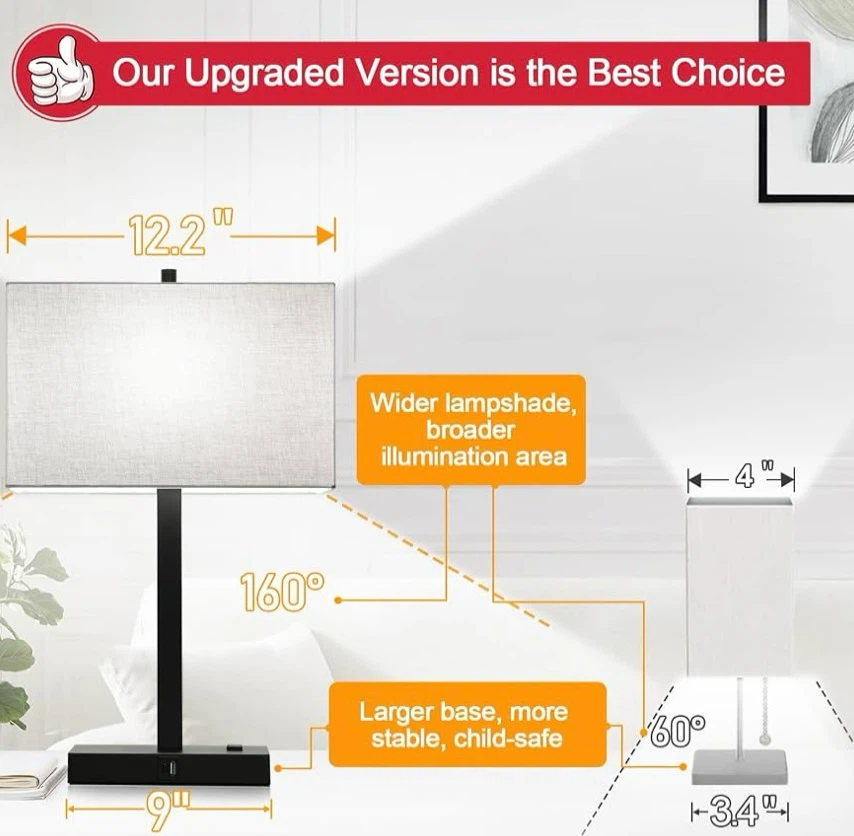 21" Touch Bedside lamps with 2 USB & AC Outlets - photo 2