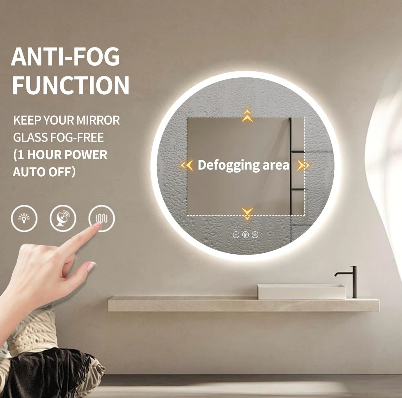 28" x 28" Round LED Bathroom Mirror - photo 4