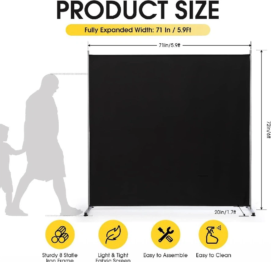 Single Panel Room Divider, Black, 71'H x 71W' - photo 2