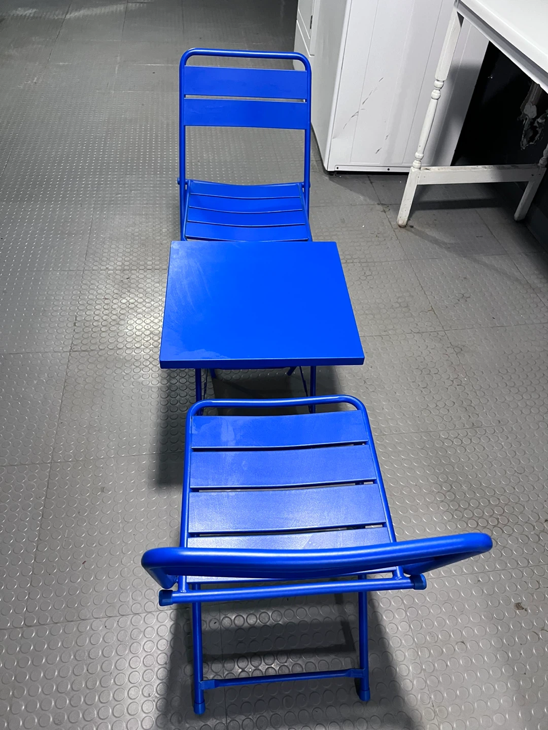 Blue Folding Metal Chair made in Japan